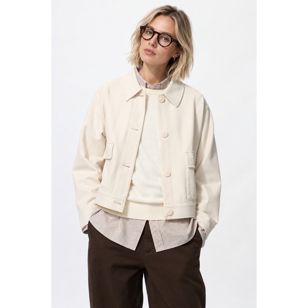 NEW Uniqlo Jersey Short Jacket Cream Off White Utility Chore Coat XS Minimalist